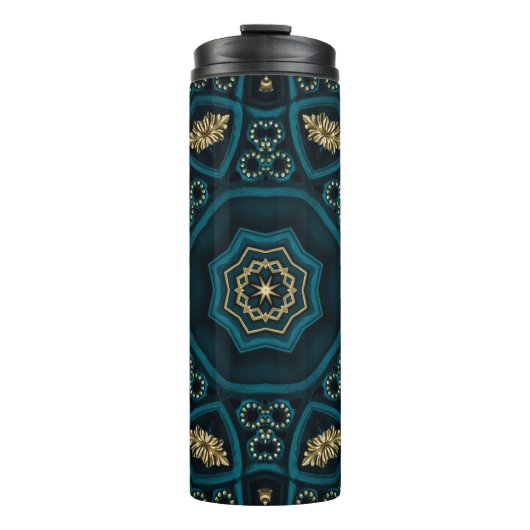 Green Gold Boho Rosette Mandala Thermosbecher (Vorderseite)