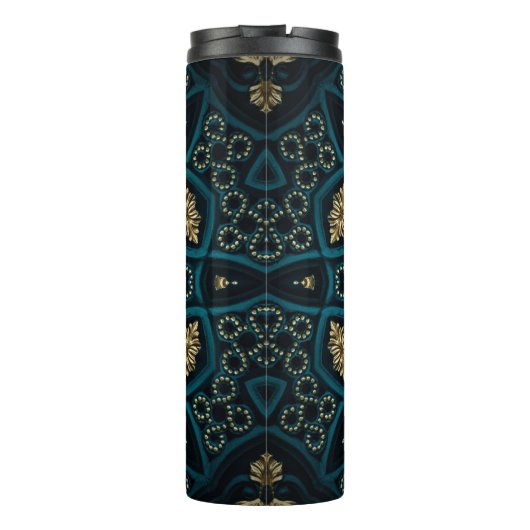 Green Gold Boho Rosette Mandala Thermosbecher (Rückseite)