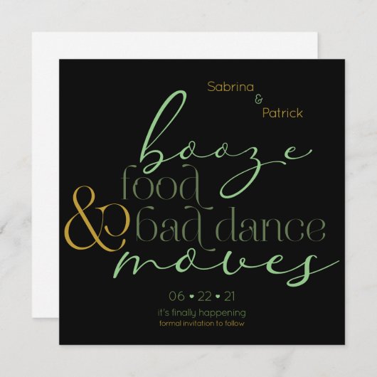 Green Gold Boost Food Bad Dance Save the Date bewe Einladung (Vorne/Hinten)