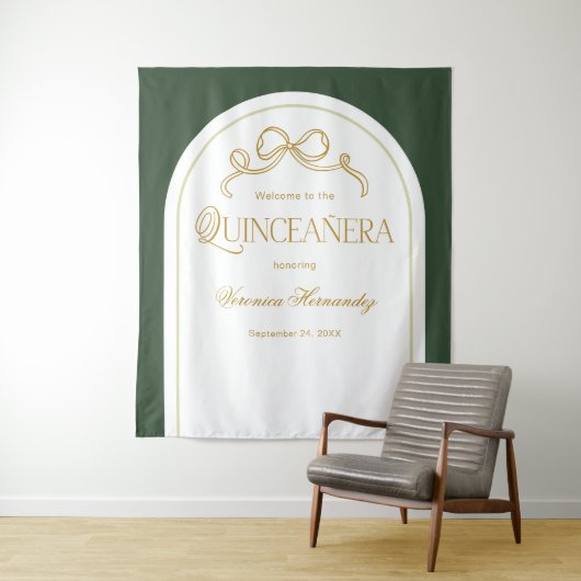 Green Gold Bow Elegantes Quinceanera Foto Hintergr Wandteppich (Beispiel)