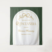 Green Gold Bow Elegantes Quinceanera Foto Hintergr Wandteppich (Vorderseite)