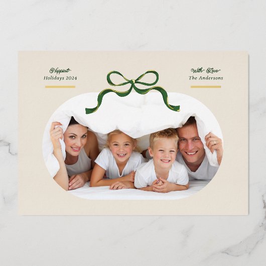 Green & Gold Bow | Glücklichste Feiertage | Ovales (Vorderseite)