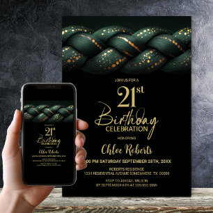 Green Gold Braid 21. Geburtstag Party Einladung