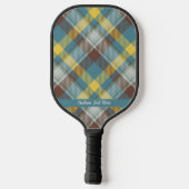 Green Gold Brown Tartan Kariert Ihren eigenen Text Pickleball Schläger (Rückseite)