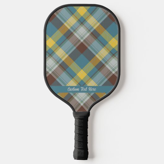 Green Gold Brown Tartan Kariert Ihren eigenen Text Pickleball Schläger (Rückseite)