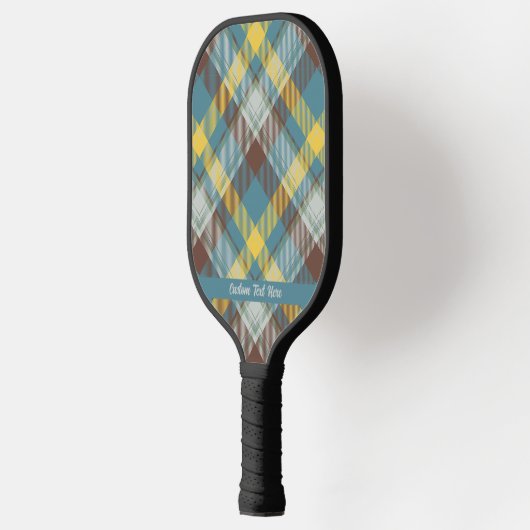 Green Gold Brown Tartan Kariert Ihren eigenen Text Pickleball Schläger (Links)