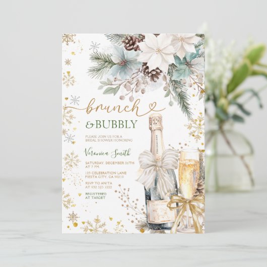 Green Gold Brunch Bubbly Champagne Bridal Shower Einladung (Stehend Vorderseite)