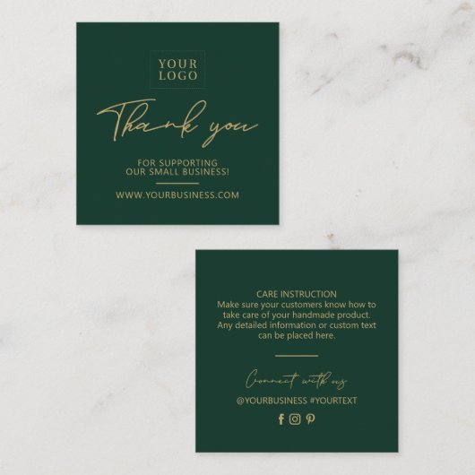 Green & Gold-Business-Logo-Verpackung Vielen Dank Quadratische Visitenkarte (Vorne/Hinten)