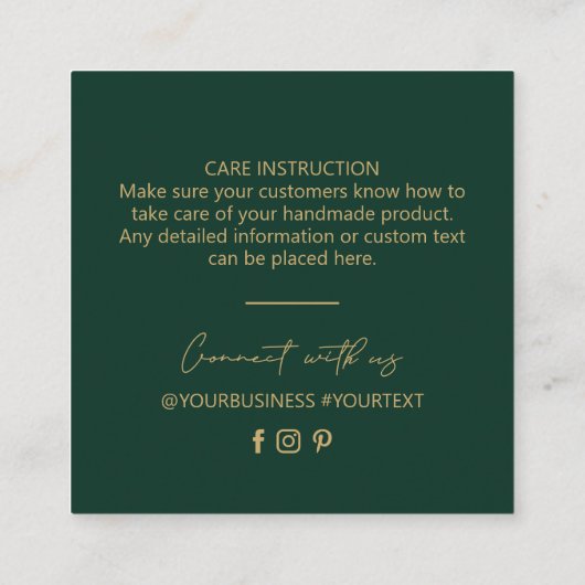 Green & Gold-Business-Logo-Verpackung Vielen Dank Quadratische Visitenkarte (Rückseite)