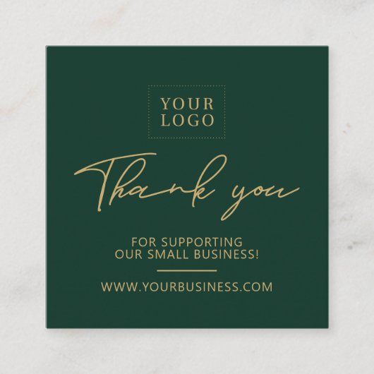 Green & Gold-Business-Logo-Verpackung Vielen Dank Quadratische Visitenkarte (Vorderseite)