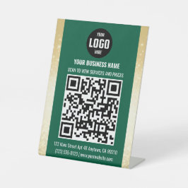 Green & Gold Business QR Code Pedestal Sign Sockelschild