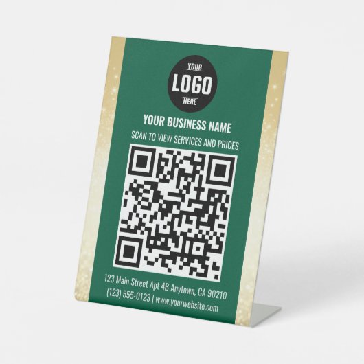 Green & Gold Business QR Code Pedestal Sign Sockelschild (Vorderseite)