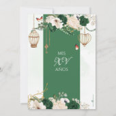 Green Gold Butterfly Floral Elegante Quinceañera Einladung (Rückseite)