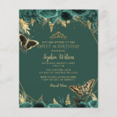Green Gold Butterfly Sweet 16 Einladung (Vorderseite)