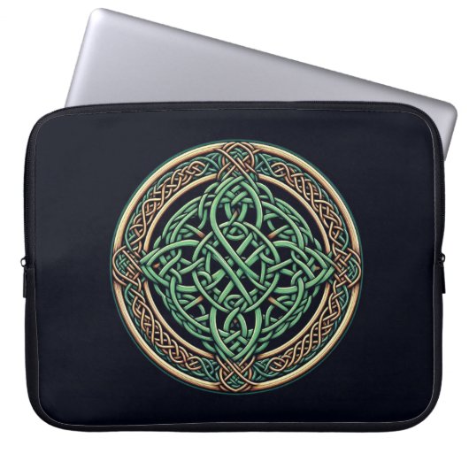 Green & Gold Celtic Knot Laptopschutzhülle (Vorderseite)