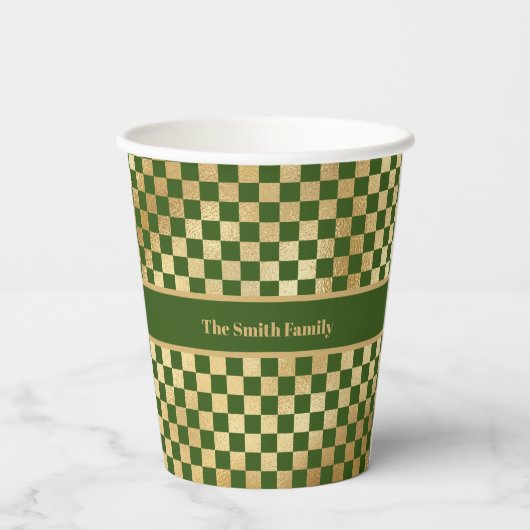 Green Gold Checked Paper Cup Pappbecher (Rückseite)