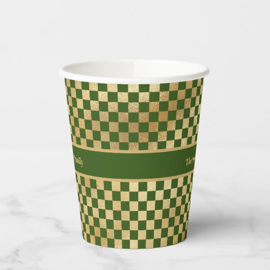 Green Gold Checked Paper Cup Pappbecher (Links)