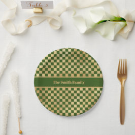Green Gold Checkered Paper Plate Pappteller