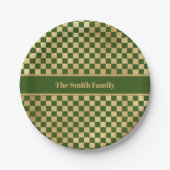 Green Gold Checkered Paper Plate Pappteller (Vorderseite)