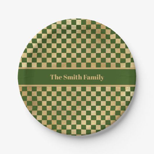 Green Gold Checkered Paper Plate Pappteller (Vorderseite)