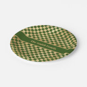 Green Gold Checkered Paper Plate Pappteller (Schrägansicht)