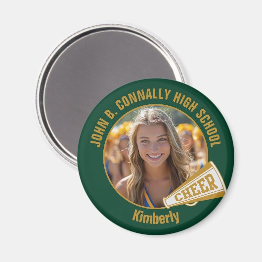 Green Gold Cheerleader Photo High School Magnet (Vorderseite/Rückseite)
