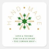 Green Gold Christmas Modern Snowflake for Business Quadratischer Aufkleber (Vorderseite)