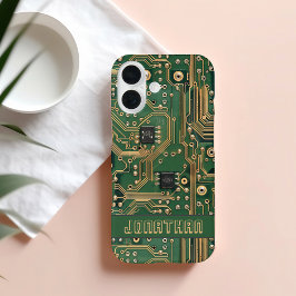 Green Gold Circuit Board Personalisiert iPhone 16 Hülle