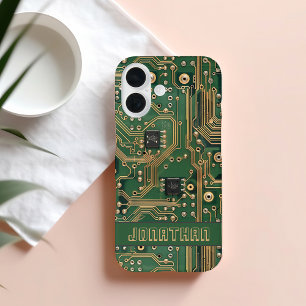 Green Gold Circuit Board Personalisiert iPhone 16 Hülle