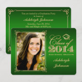 Green, Gold Class of 2014 Foto Grad Invite 2 Einladung (Vorne/Hinten)
