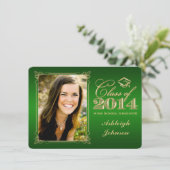 Green, Gold Class of 2014 Foto Grad Invite 2 Einladung (Stehend Vorderseite)