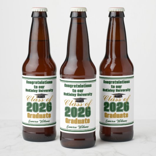 Green Gold Class of 2026 Custom Graduation Party Bierflaschenetikett (Flaschen)