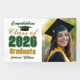 Green Gold Class of 2026 Graduation Party Photo Banner