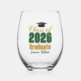 Green Gold Class of 2026 Graduation Party Weinglas Ohne Stiel