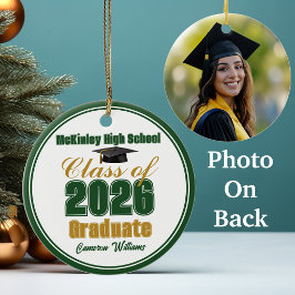 Green Gold Class of 2026 Graduation Photo Keramik Ornament