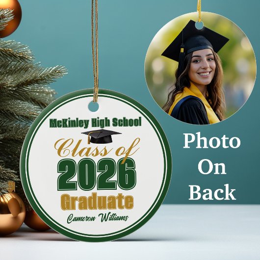 Green Gold Class of 2026 Graduation Photo Keramik Ornament