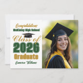 Green Gold Class of 2026 Photo Graduation Ankündigung (Vorderseite)