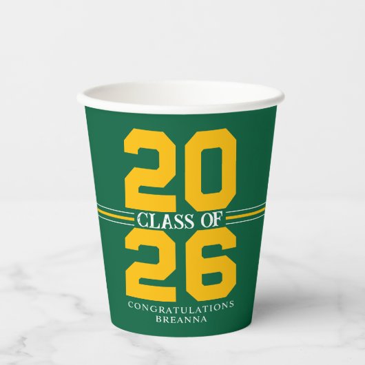 Green & Gold Class Personalisierter Abschluss Pappbecher (Vorderseite)