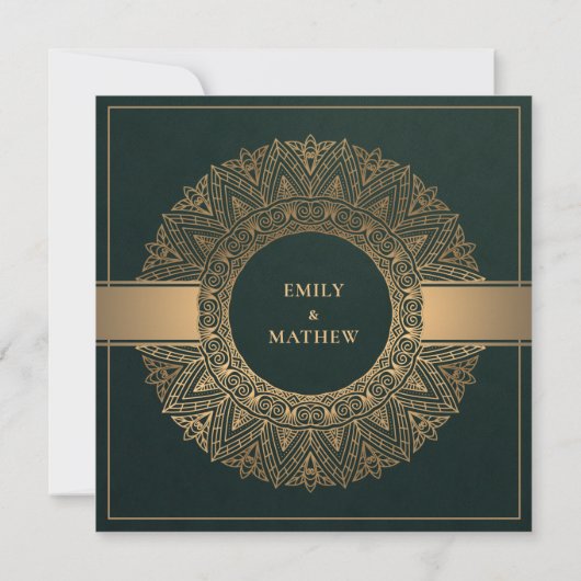 GREEN GOLD CLASSIC VERZIERT MANDALA BRAUTPARTY EINLADUNG (Rückseite)