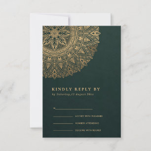 GREEN GOLD CLASSIC VERZIERT MANDALA WEDD RSVP KARTE