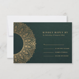 GREEN GOLD CLASSIC VERZIERT MANDALA WEDD RSVP KARTE