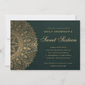 GREEN GOLD CLASSY VERZIERT MANDALA SWEET 16 GEBURT EINLADUNG (Vorderseite)