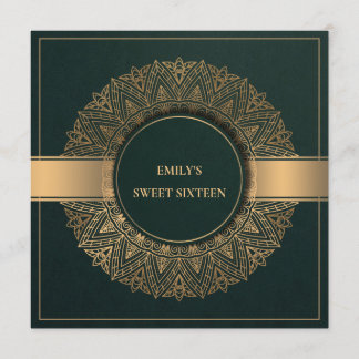 GREEN GOLD CLASSY VERZIERT MANDALA SWEET 16 GEBURT EINLADUNG