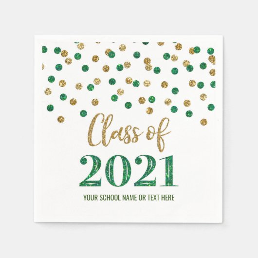 Green Gold Confetti Class 2021 Abschluss Serviette (Vorderseite)