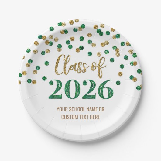 Green Gold Confetti Graduation 2026 Pappteller (Vorderseite)