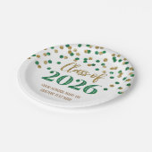 Green Gold Confetti Graduation 2026 Pappteller (Schrägansicht)