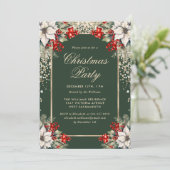 Green Gold Confetti Holly Berries Christmas Party Einladung (Stehend Vorderseite)