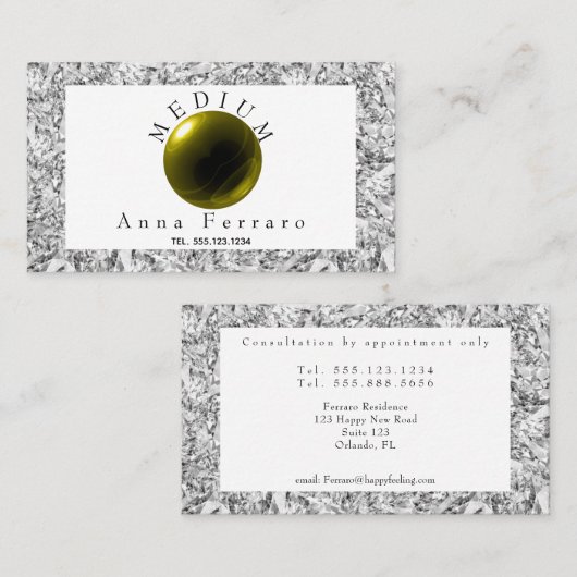 Green Gold Crystal Ball & Diamond Fortune Telling Visitenkarte (Vorne/Hinten)