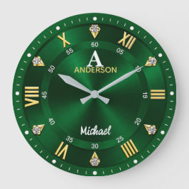 Green Gold & Crystal Elegant Luxury Emerald Große Wanduhr