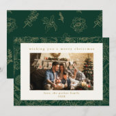 Green & Gold Custom Foto Weihnachtskarte Feiertagskarte (Vorne/Hinten)